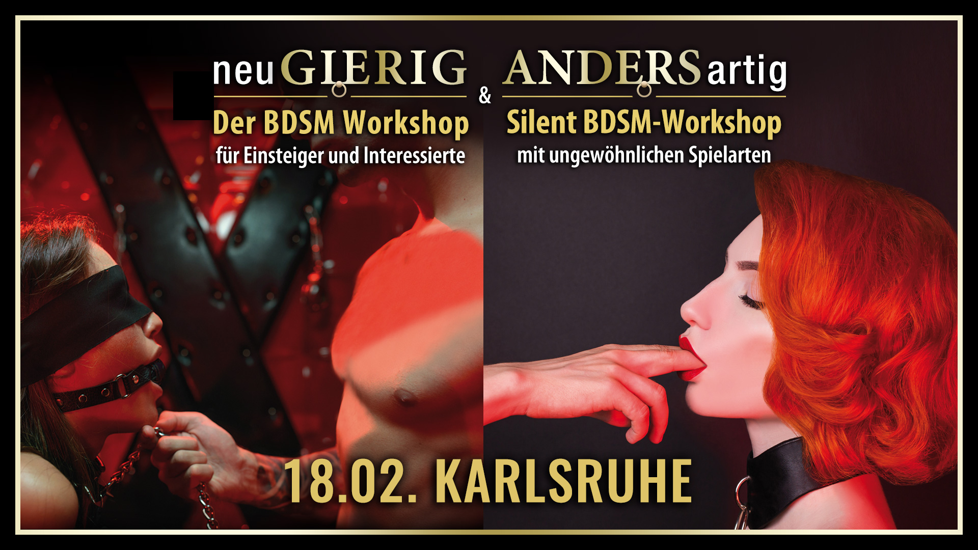 neuGIERIG » Der BDSM-Workshop für Einsteiger & Interessierte und ANDERSartig » Der Silent BDSM-Workshop mit leisen Spielarten für das Spiel nach 22 Uhr, ungewöhnlichen Spieltechniken und Spielsachen sowie kreativen Spielideen mit GILLIAN in Karlsruhe.