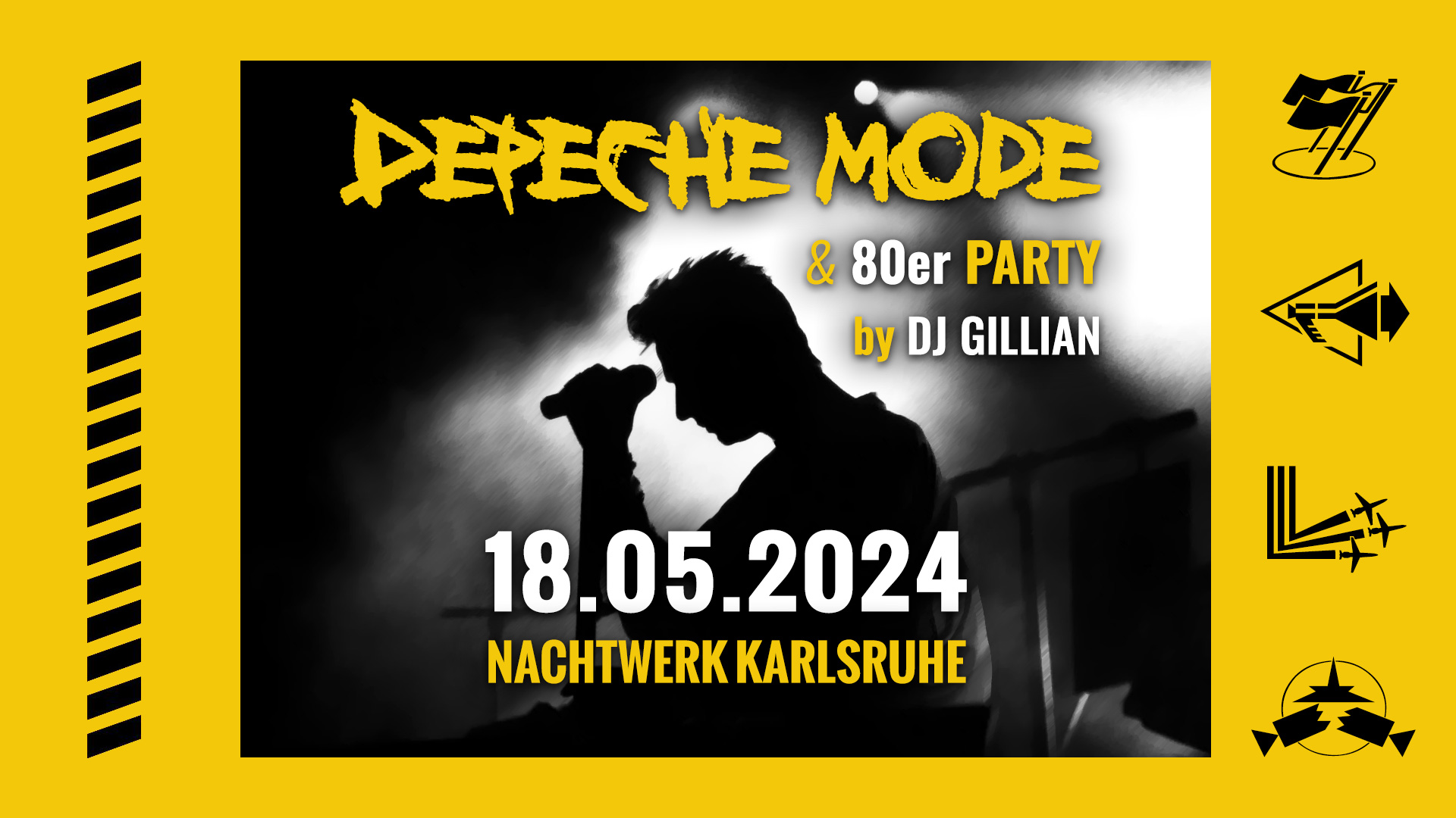 Die legendäre Depeche Mode & 80er Party im Nachtwerk Karlsruhe mit DJ GILLIAN. Die großartigen Songs von Depeche Mode, die kultigsten Hits aus den 80ern und die beliebtesten Pop & Wave Klassiker.