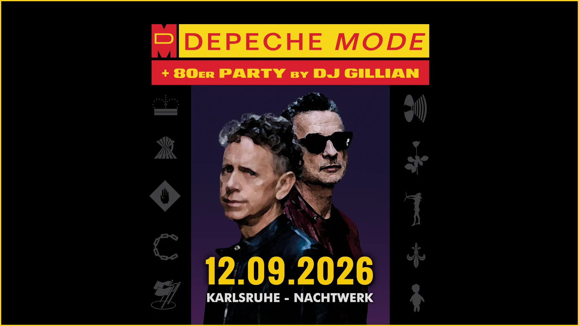 Die legendäre DEPECHE MODE & 80er Party von und mit DJ GILLIAN im Nachtwerk Karlsruhe. Die großartigen Songs von Depeche Mode, die kultigsten Hits aus den 80ern und die beliebtesten Pop & Wave Klassiker. Das Original in Karlsruhe seit 1991!